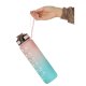 Motivational Water Bottle with Time Marker Reminder Tracker Leak-proof BPA Free, 1L, Pink-Blue
