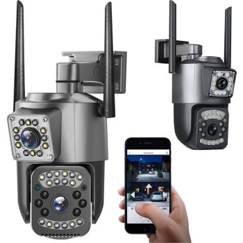 Āra grozāma Wi-Fi IP kamera ar diviem objektīviem un kustības detektoru, 6MP