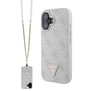 Guess iPhone 16 vāciņš Leather Metal Logo Strass Crossbody, rozā