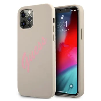Чехол Guess для iPhone 12 Pro Max Silicone Vintage Script, серо-розовый