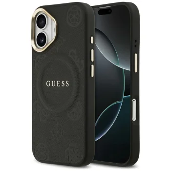 Чехол Guess для iPhone 17 Peony Hot Stamp MagSafe, черный