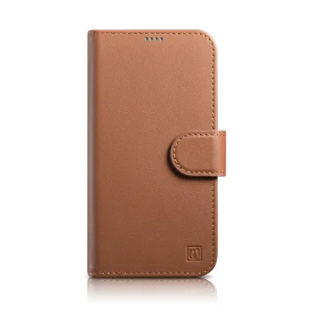 Icarer iPhone 14 Pro Max Leather Wallet Case 2in1 Anti-RFID, Brown