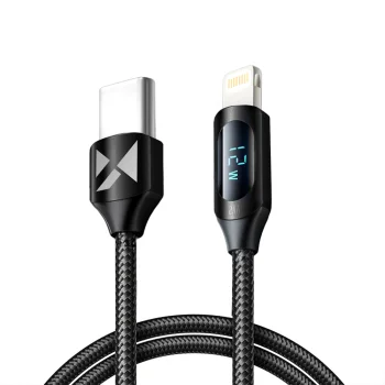 Кабель Wozinsky WUCLC1 USB-C на Lightning с LED, 36W, 1м, Черный