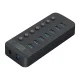 Orico CT2U3-7AB 7x USB-A 3.0 Sadalītājs ar Slēdžiem - Melns