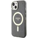 Guess iPhone 14 Plus vāciņš Glitter Gold MagSafe, melns