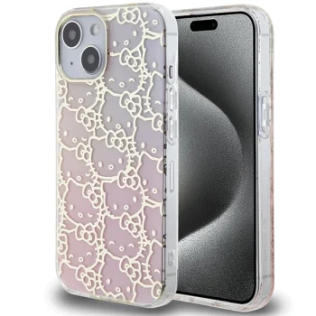 Чехол Hello Kitty для iPhone 15 IML Gradient Electrop Crowded Kitty Head, розовый