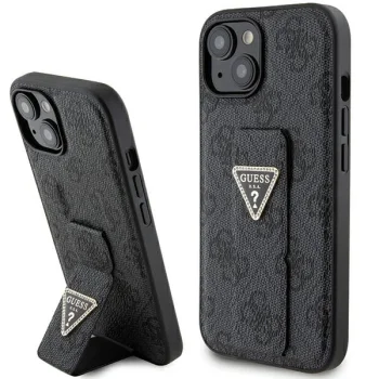 Чехол Guess Grip Stand 4G Triangle Strass для iPhone 15 - черный