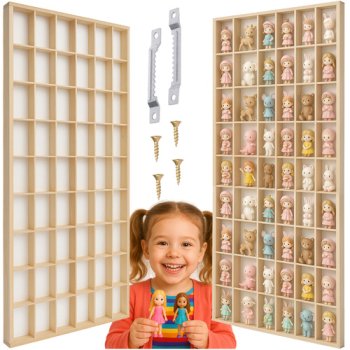 Kruzzel Wooden Display Shelf for Dolls & Figurines 26969, 54 Compartments