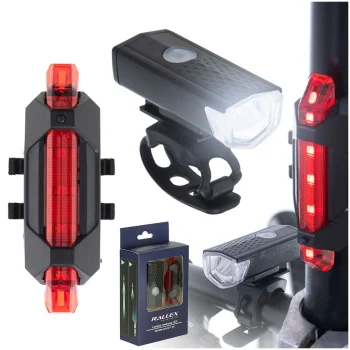 RALLEX LED Bicycle Light Set (Front and Rear), USB, Black