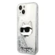 Karl Lagerfeld iPhone 14 Plus vāciņš Glitter Choupette Head Sudraba