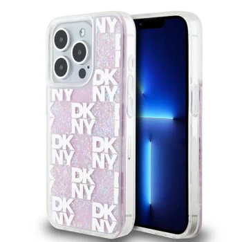 Чехол DKNY для iPhone 15 Pro Liquid Glitters Checkered Pattern, белый