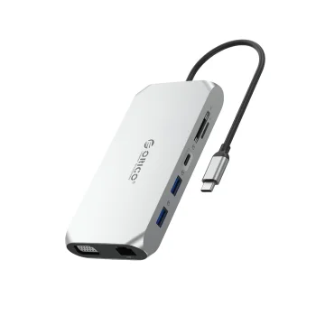 Dokstacija Orico XCR 12in1 USB-C HDMI VGA PD 100W RJ45 SD microSD, sudraba