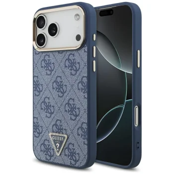 Чехол Guess 4G Triangle Logo MagSafe для iPhone 17 Pro Max - синий и золотой