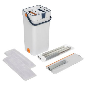 Flat Mop and Bucket Set with Wringer, 2 Reusable Microfiber Pads