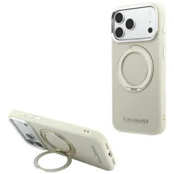 Karl Lagerfeld Ring Stand 360 ümbris iPhone 18 Pro / 17 Pro jaoks, beež