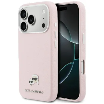 Karl Lagerfeld Karl & Choupette Head Pins Saffiano MagSafe чехол для iPhone 17 Pro – розовый