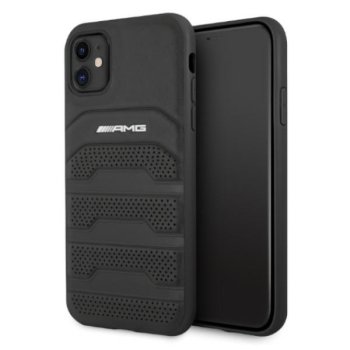 Mercedes iPhone 11 Case Leather Debossed Lines, Black