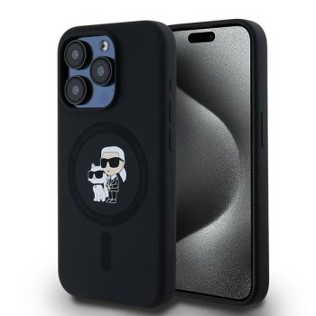 Karl Lagerfeld iPhone 15 Pro vāciņš Silicone Karl & Choupette MagSafe, melns