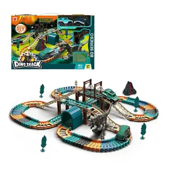Rotaļu autosacīkšu trase Dino Truck ar dinozauru un 2 transportlīdzekļiem