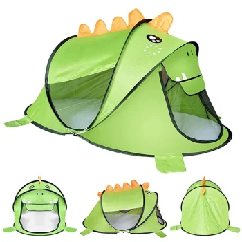 Bakalu bērnu pašizvelkošā telts Dinozaurs, zaļa