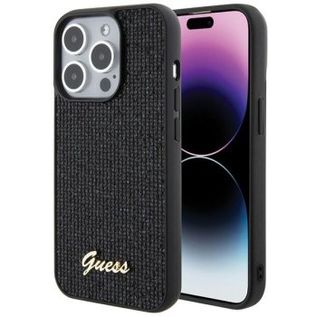 Guess iPhone 15 Pro vāciņš Disco Script Metal, melns