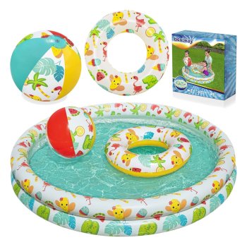 Bestway 51124 piepūšamais bērnu baseins 3-in-1 ar bumbu un riņķi, 122cm