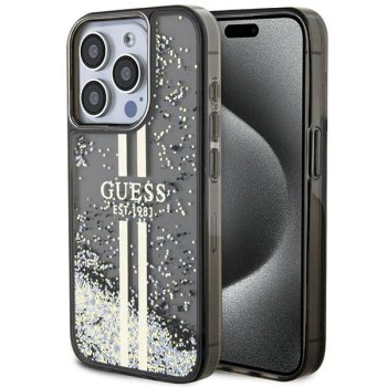Apple iPhone 15 Pro 6.1'' Guess Liquid Glitter Gold Stripes Case Cover, Black | Telefona Vāciņš Maciņš Apvalks...