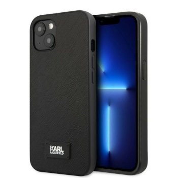 Karl Lagerfeld iPhone 13 mini vāciņš Saffiano Plaque Melns