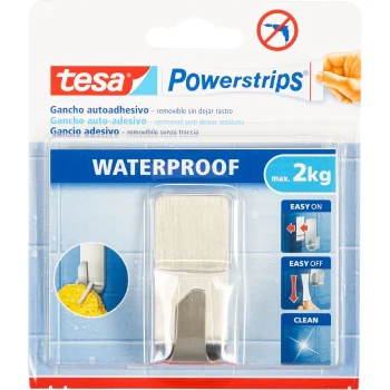 Pašlīmējošs vannasistabas āķis Tesa Powerstrips Waterproof Zoom līdz 2 kg, sudraba krāsā