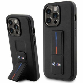 BMW iPhone 14 Pro Max Case Grip Stand Hot Stamp, Black