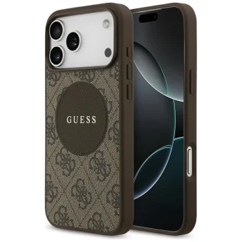Guess iPhone 17 Pro Max vāciņš 4G Circle Classic Logo MagSafe, brūns
