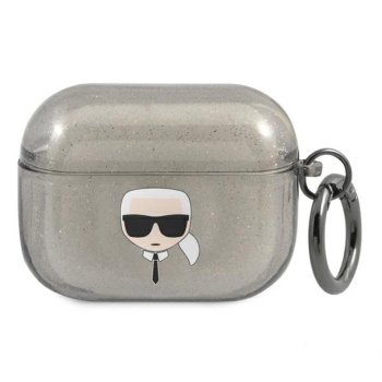 Чехол Karl Lagerfeld для AirPods Pro Glitter Karl's Head, черный