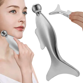 Nerūsējošā tērauda Gua Sha masāžas plāksnīte ar rullīti, sudraba
