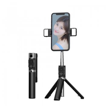 Proda Fully Folding Saliekams Selfiju Kāts Nūja + Tripods ar Bluetooth + 2x LED Lampas, Melns | Selfie Stick + Tripod with Bluetooth