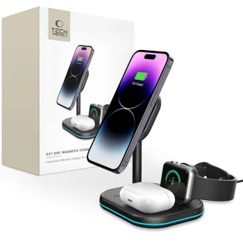 Tech-Protect QI15W-A27 3‑in‑1 induktīvā lādētāja stacija ar MagSafe statīvu viedtālrunim / Apple Watch /...