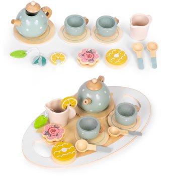 Деревянный чайный сервиз для детей ECOTOYS 14 предметов