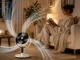 Regulējams grīdas ventilators ar LED displeju, pulti un oscilāciju, Balts/Melns