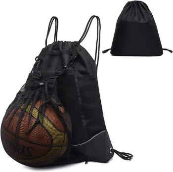 Sporta mugursoma ar aukliņu un kabatu bumbai, melna