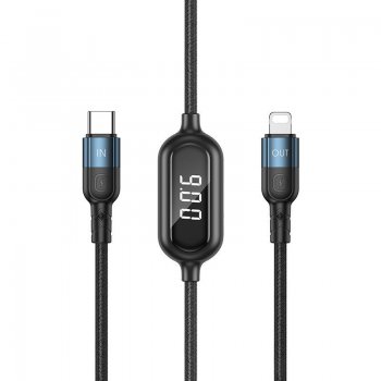 Remax Litxn USB Type C to Apple iPhone Lightning Cafule Data Charging Cable with Display, 1m, Black | Lādētājvads...