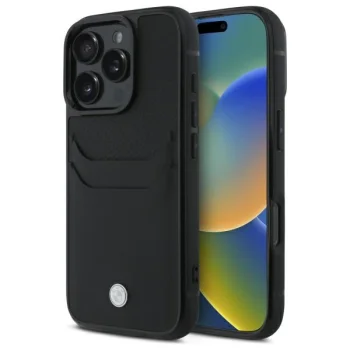 BMW iPhone 16 Pro Max ādas vāciņš Sign Leather Cardslot, melns