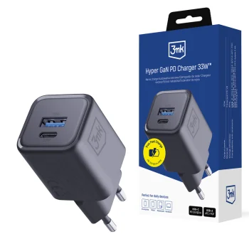 Сетевое зарядное устройство 3mk Hyper GaN PD 33W, USB-C/USB-A, черный