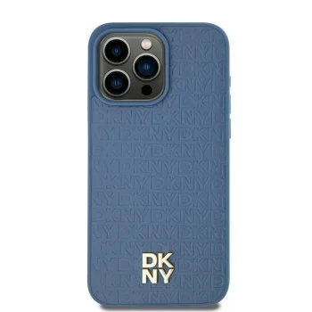 Чехол DKNY для iPhone 15 / 14 / 13 Leather Monogram Metal Logo MagSafe, синий
