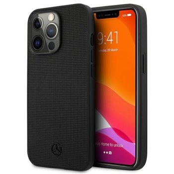 Mercedes Leather Meshed Metal Logo vāciņš iPhone 13 / 13 Pro - Black