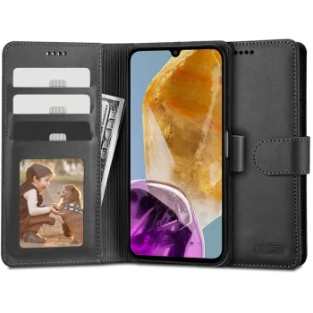 Tech-Protect Samsung Galaxy M15 5G atverams vāciņš maciņš grāmatiņa Wallet, melns