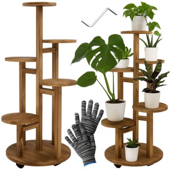 Ruhhy 6-Tier Wooden Plant Stand with Wheels for 7 Pots, 86cm, 26041