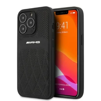 Mercedes iPhone 13 Pro Max Case AMG Leather Curved Lines, Black