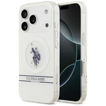 Чехол U.S. Polo Assn. для iPhone 17 Pro DH and Bottom Stripe Logo MagSafe, белый