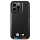 Чехол BMW для iPhone 14 Pro Max Leather Stamp Tricolor MagSafe Черный