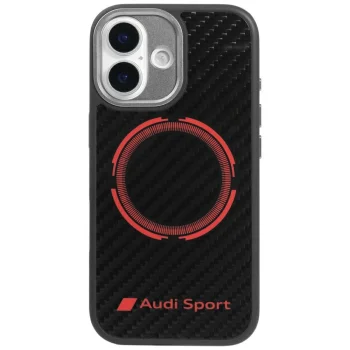 Audi RSQ Carbon Fiber Sport Red Circle MagSafe vāciņš iPhone 17, melns