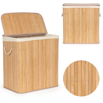 Modernhome bambusa veļas grozs, 150L, 3 nodalījumi